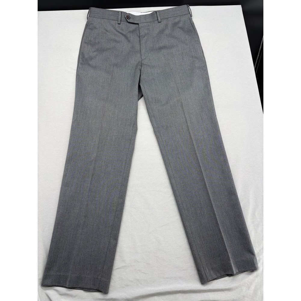 Ralph Lauren Mens Grey Herringbone Dress Pants 32W x 32L Stretch Flat Front